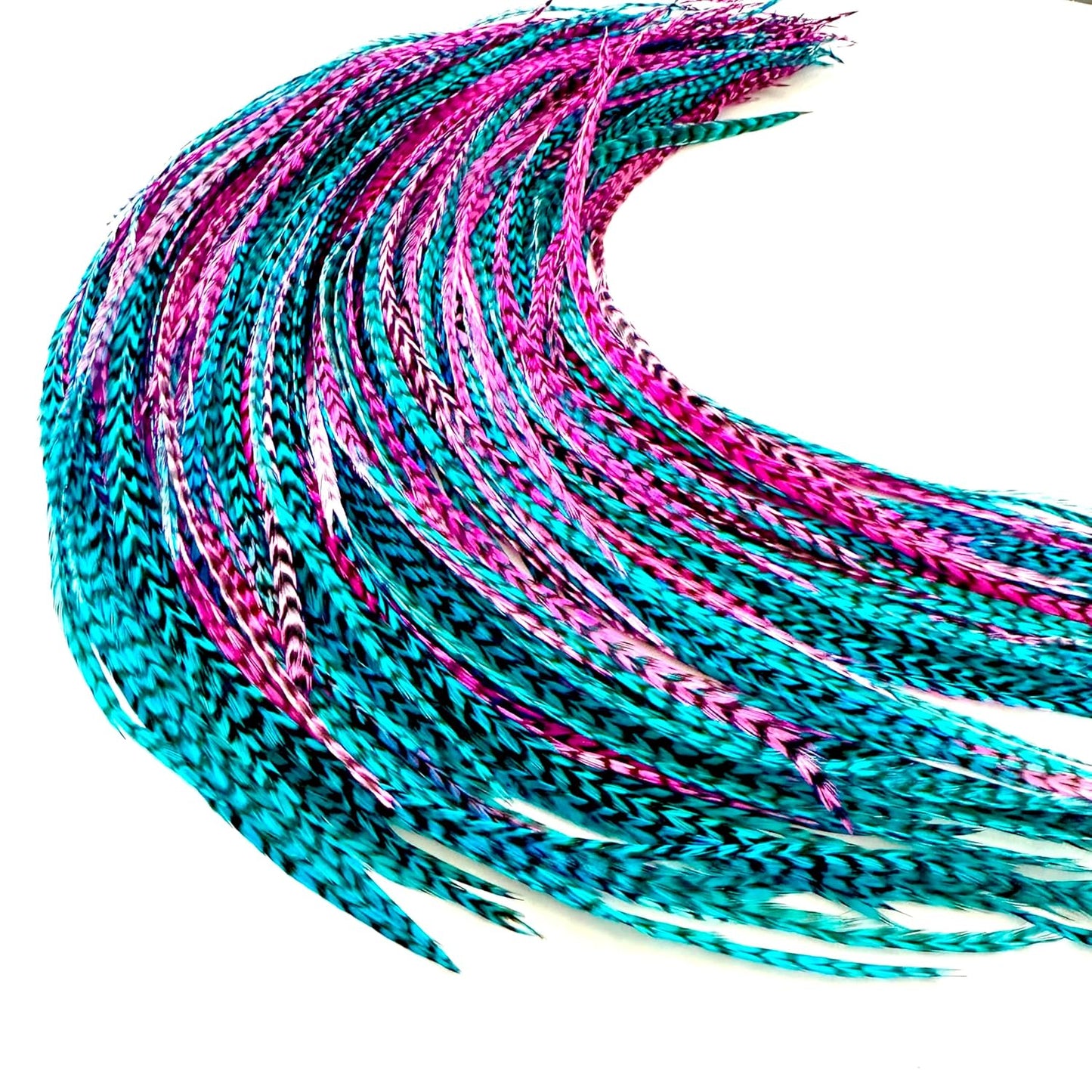 21 Hot Pink & Turquoise Grizzly Hair Extensions for DIY Style