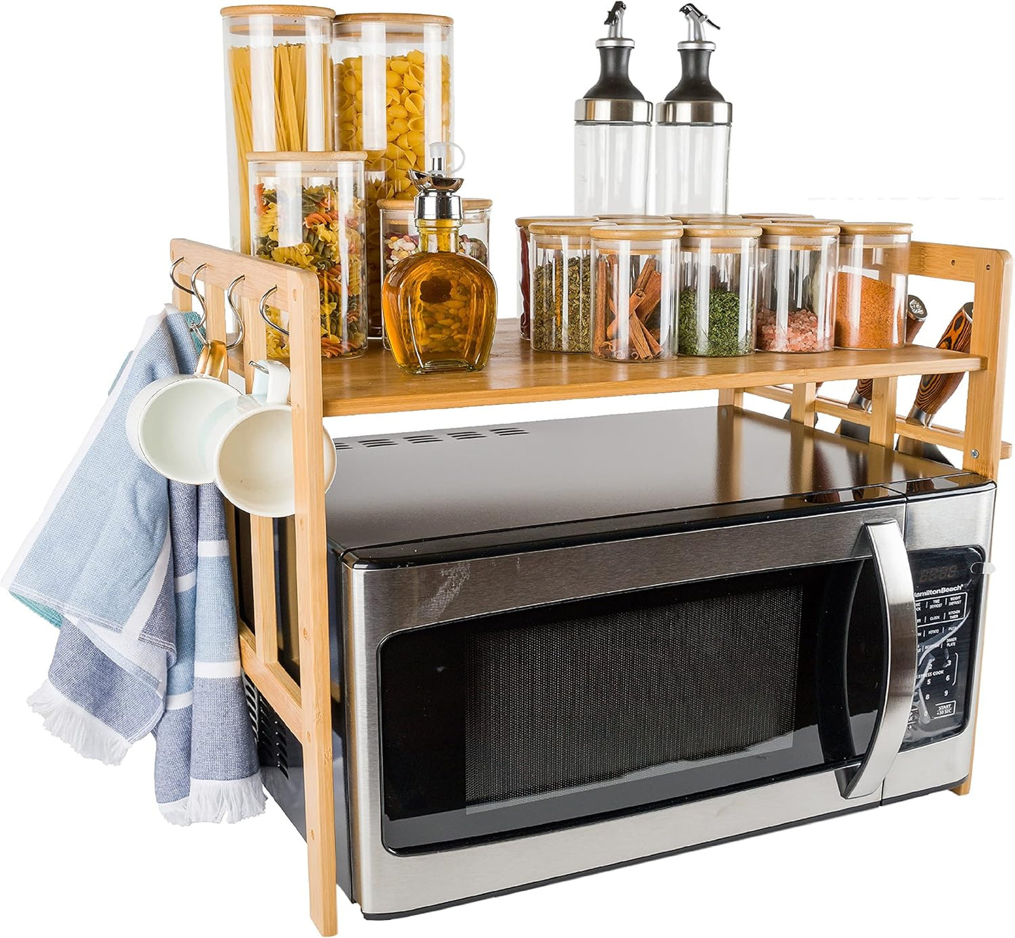 Bamboo Microwave Oven Rack: Space-Saving & Organized!