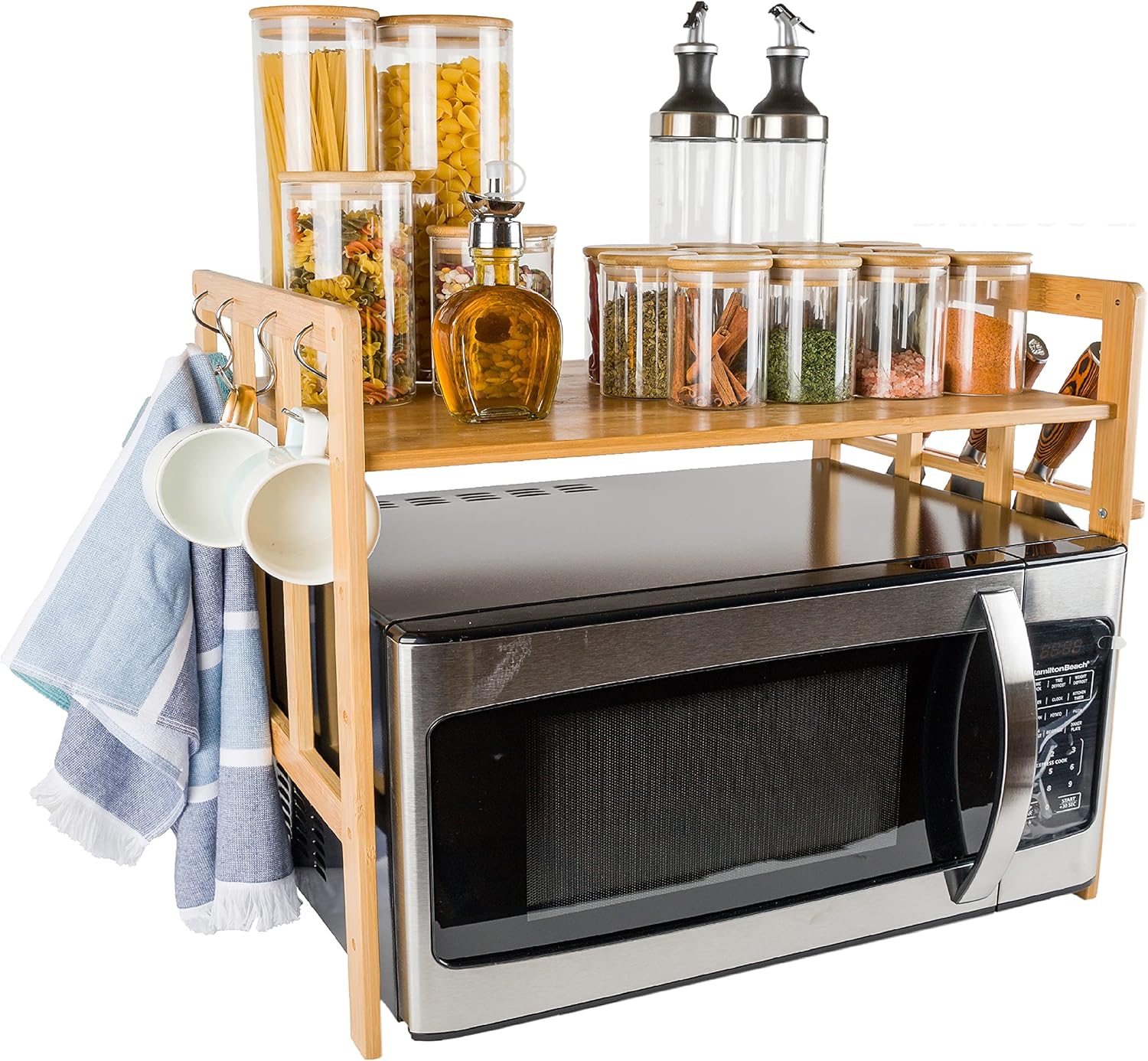 Bamboo Microwave Oven Rack: Space-Saving & Organized!
