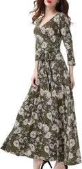 Aphratti Women's Maxi Dress V Neck Faux Wrap - Flowy Comfort