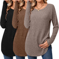 3-Pack Womens Curved Hem Long Sleeve Tunics - Cozy Lightweight Set