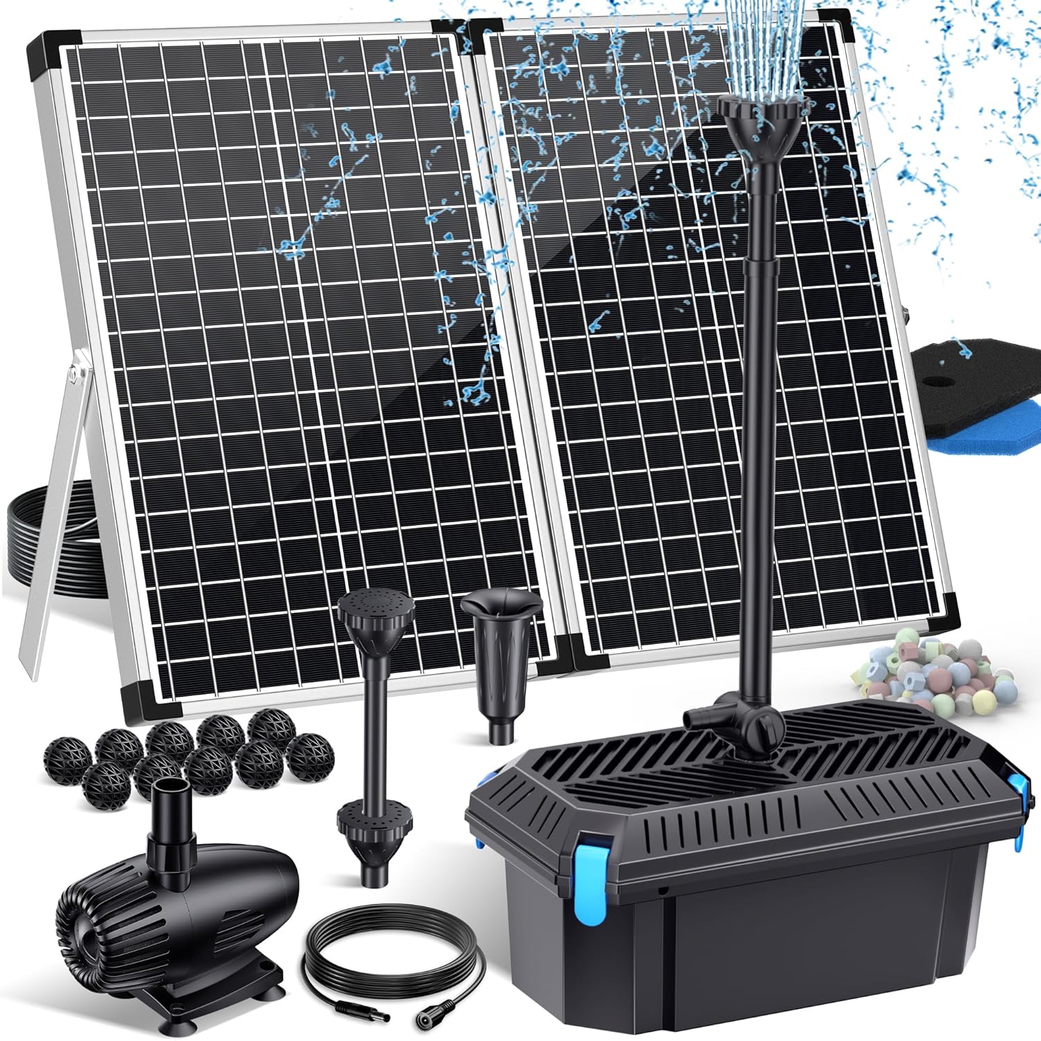 70W Solar Pond Filter with Fountain Pump for Outdoor Ponds
