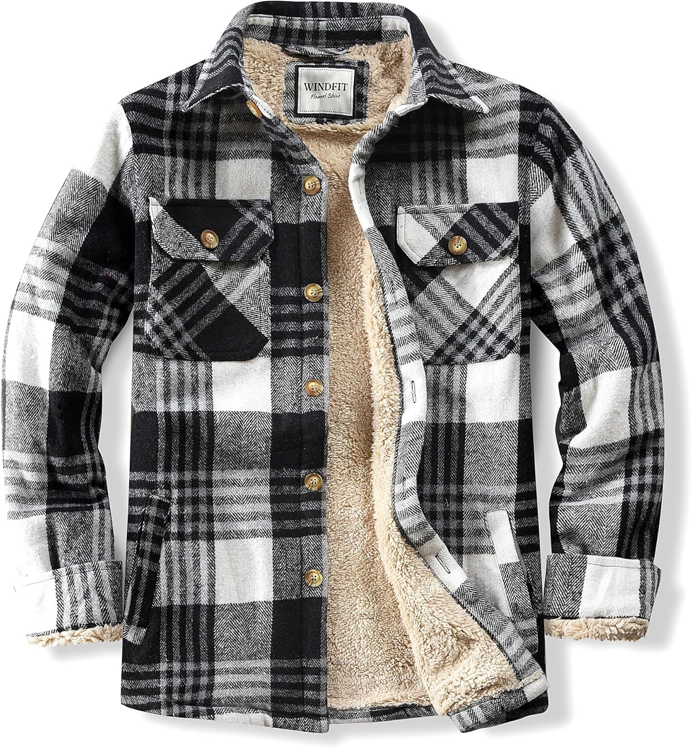 Men's Cotton Sherpa Lined Flannel Shirt Jacket for Outdoor Use