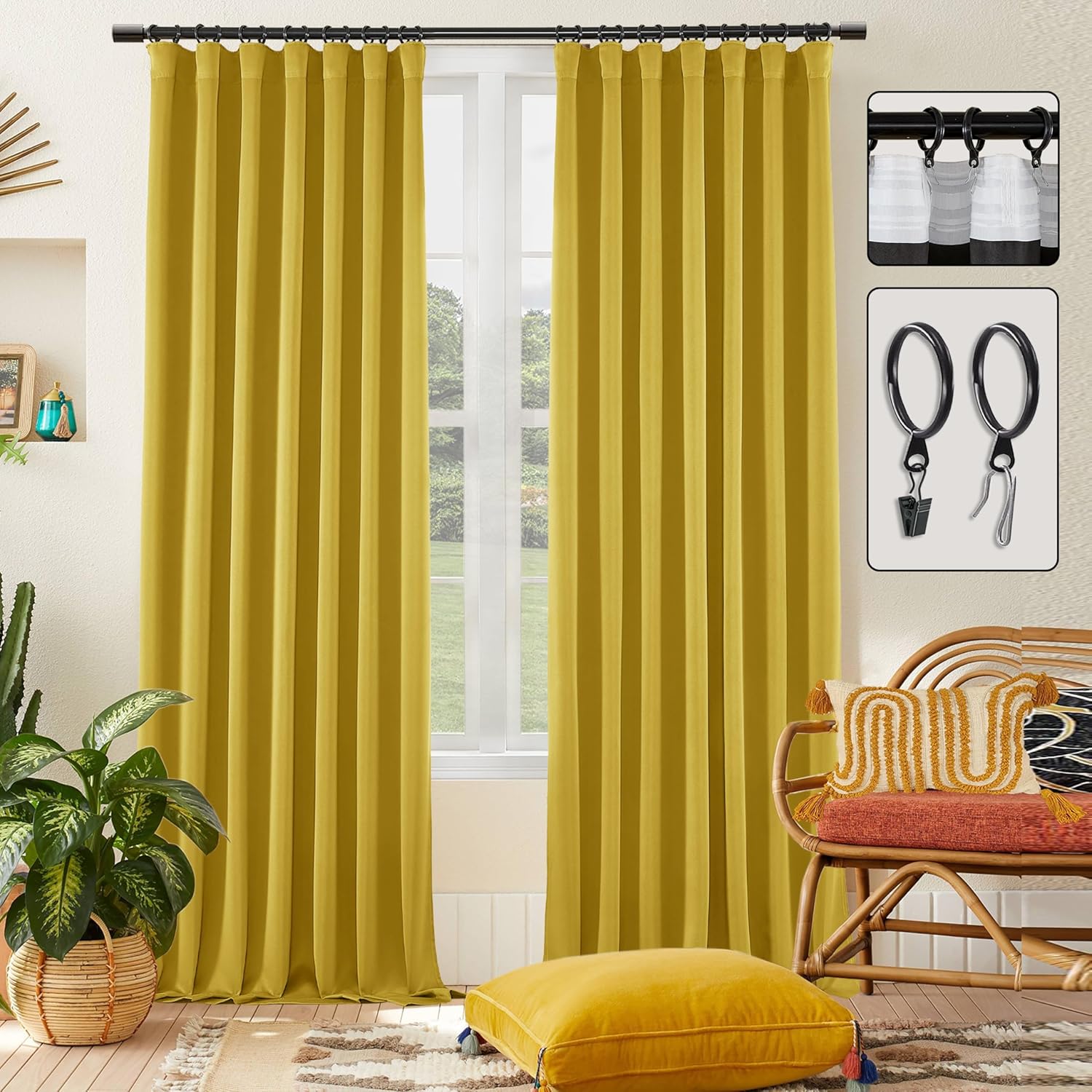 Mustard Yellow Retro Mid Century Modern Curtains for Home
