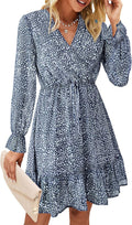 KIRUNDO Floral Wrap V Neck Long Sleeve Mini Dress - Flattering Fit