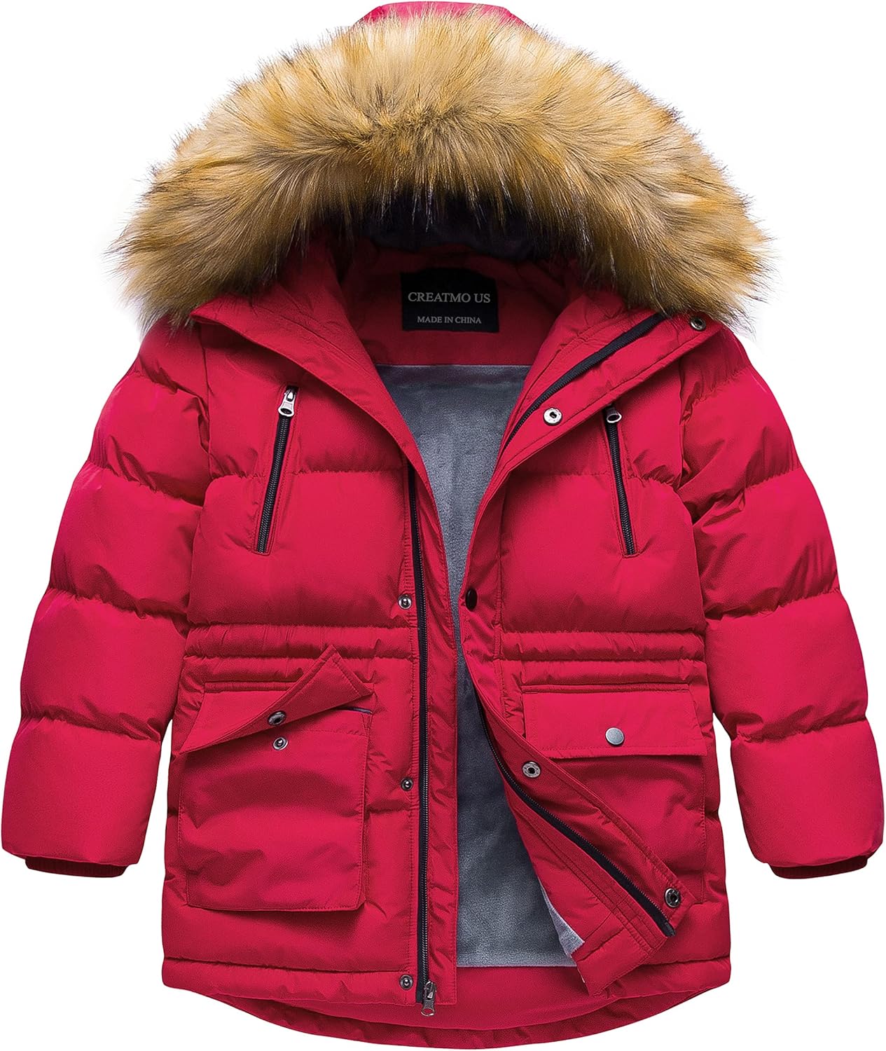CREATMO US Boy's Winter Parka Water Resistant Hooded Jacket