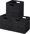 Wicker Storage Baskets 3 Pack - Foldable Paper Rope Cubes for Shelves