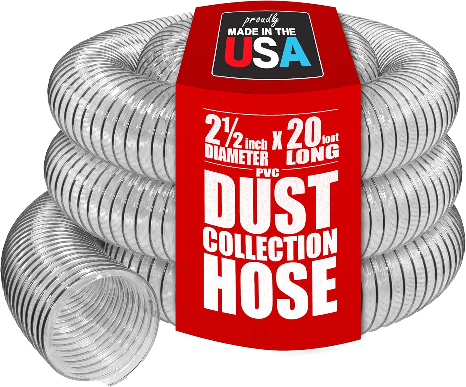 2-1/2in x 20ft Clear PVC Dust Collection Hose for Durability
