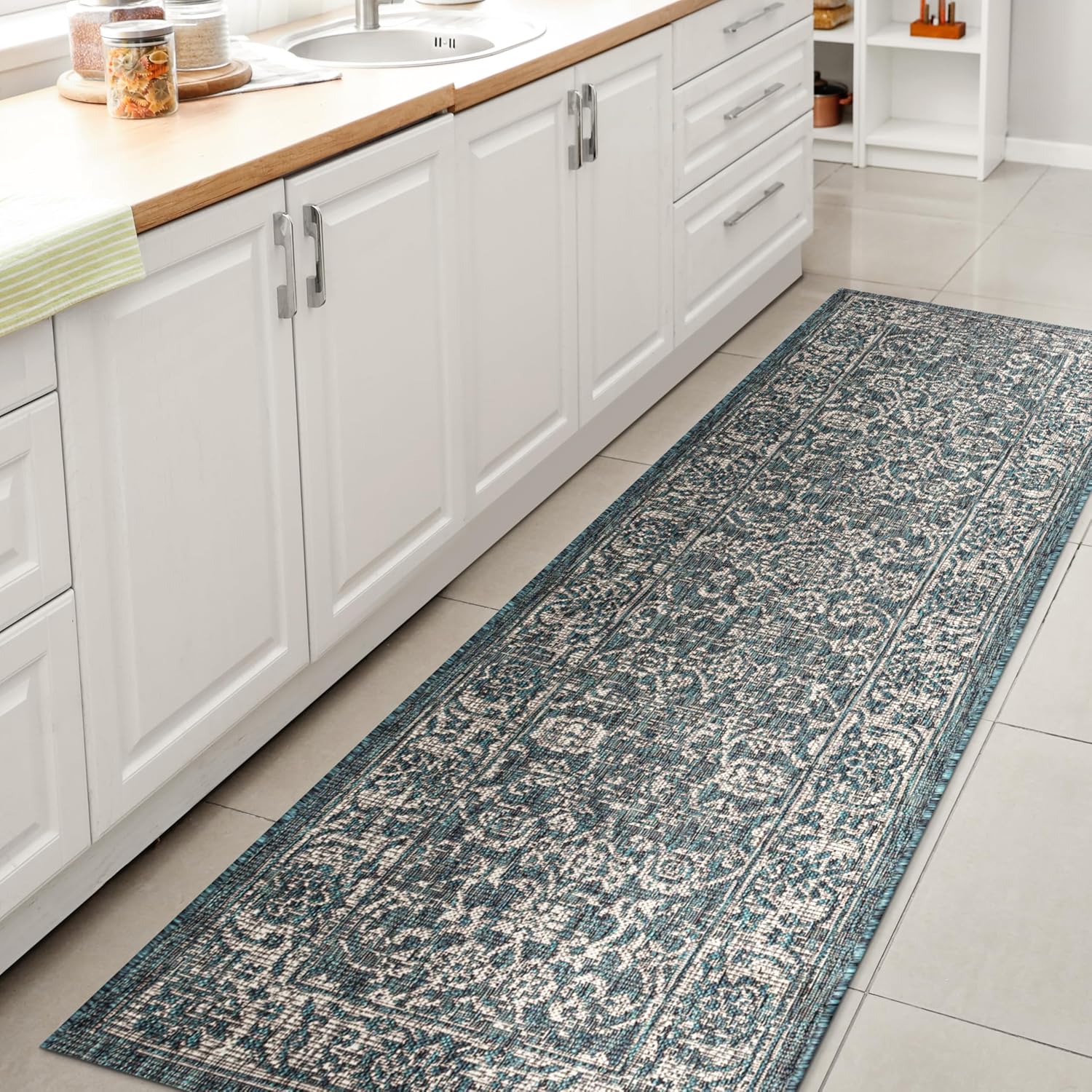 JONATHAN Y Weave Floral Indoor Outdoor Runner Rug for High Traffic