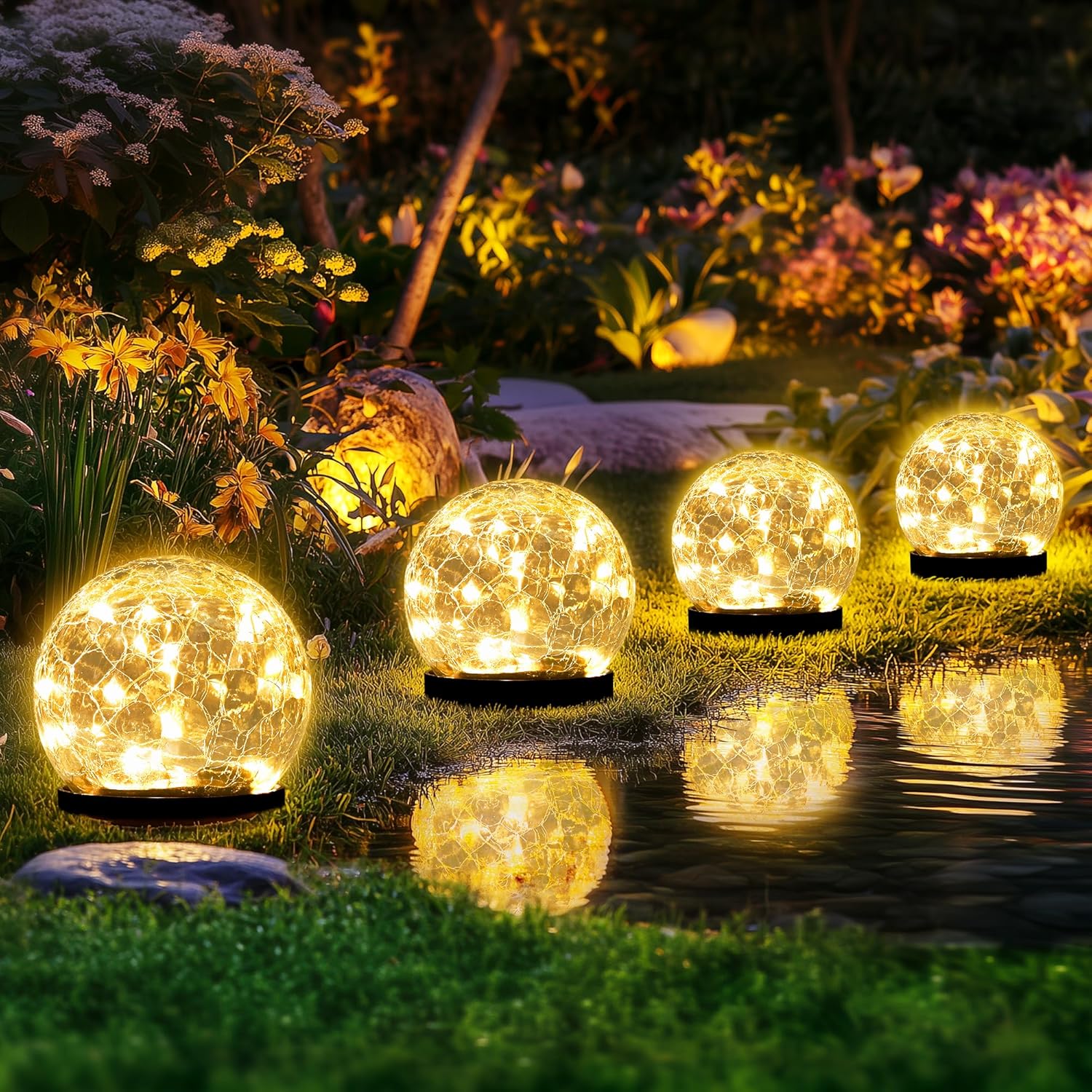 Solar Lights Outdoor for Yard Patio Porch - 4 Pack Warm White