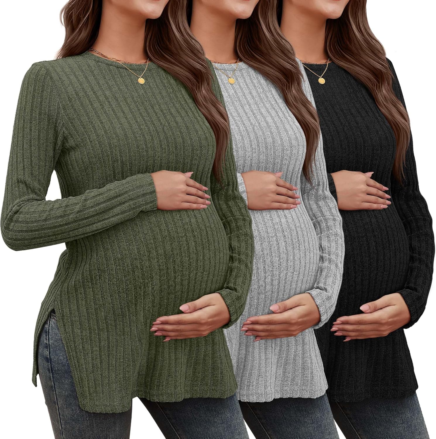 3 Pack Women's Maternity Shirts for Stylish Pregnancy Wear
