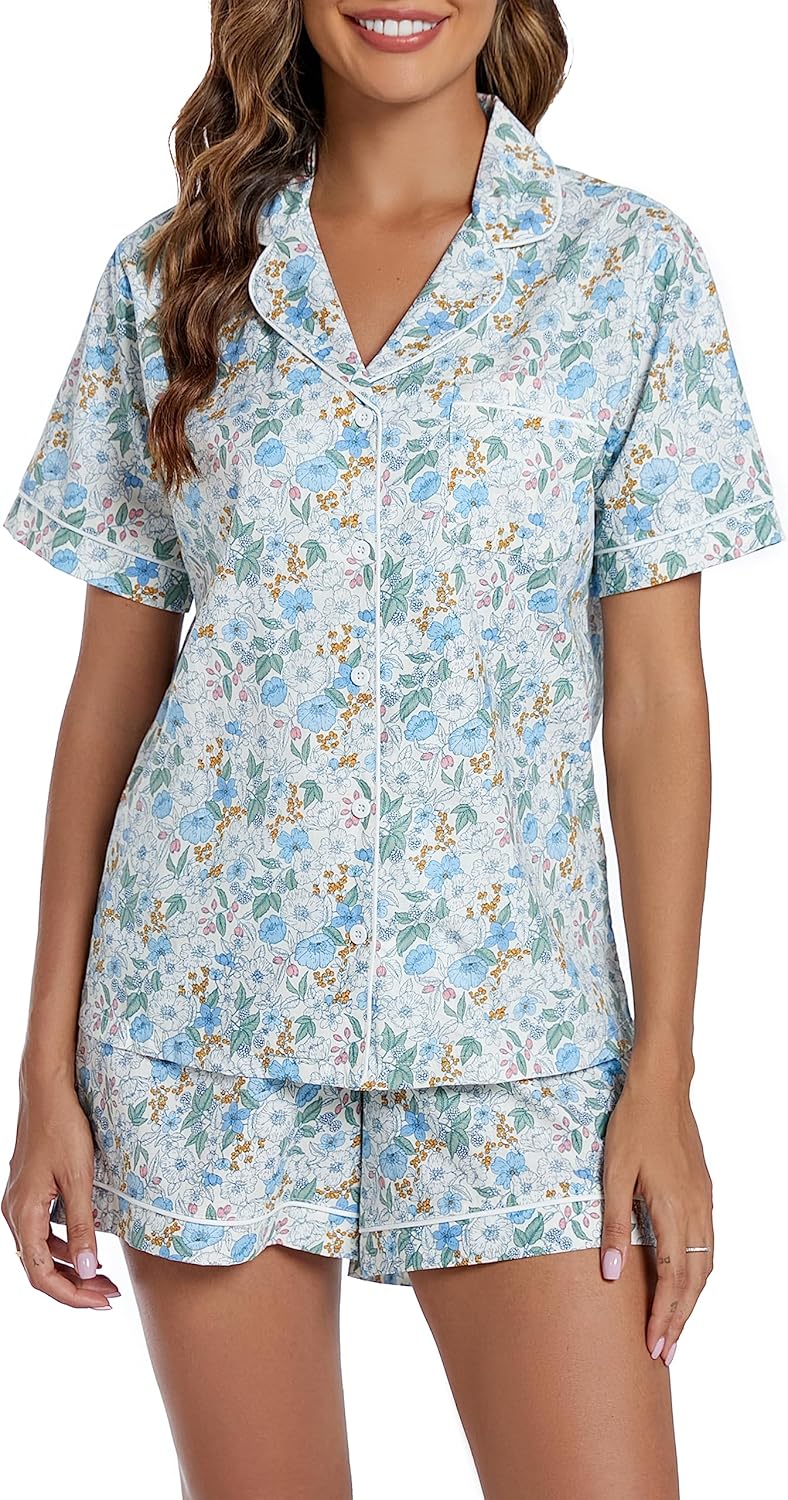 LUBOT 100% Cotton Pajamas for Women - Summer Sleepwear Set