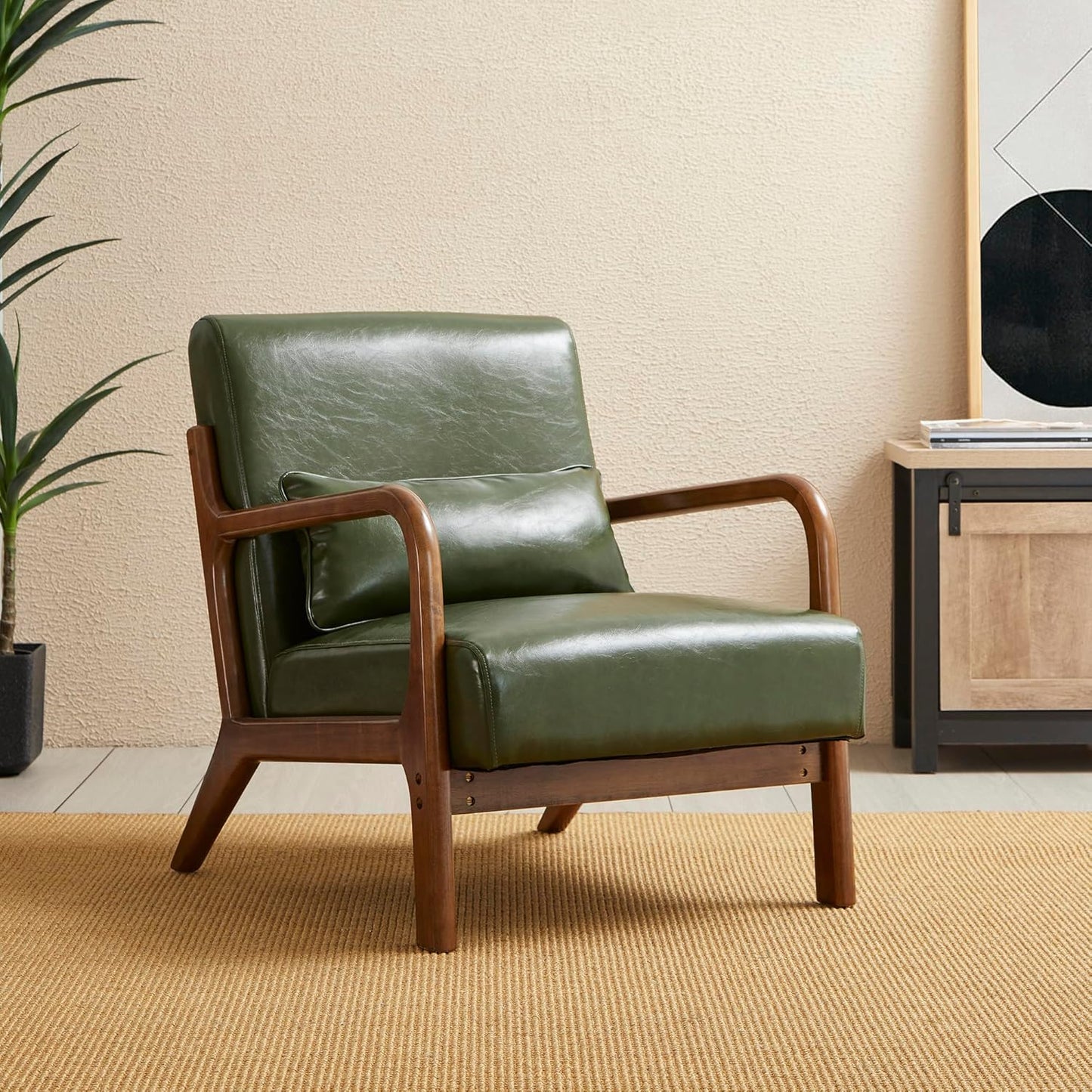 Stylish Hunter Green Armchair: PU Leather, Ruberwood Frame
