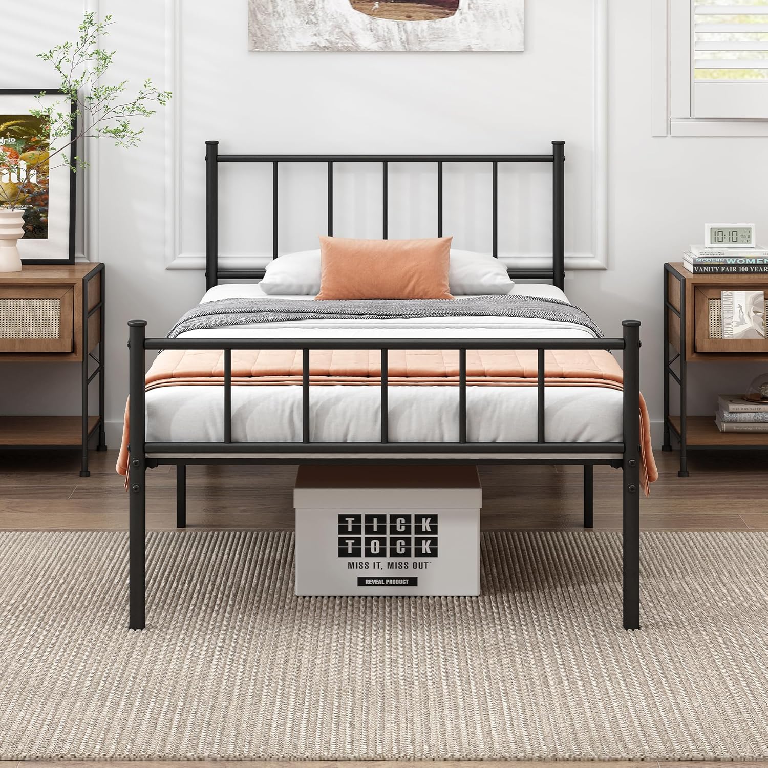 Twin XL Bed Frame - Classic Metal Platform Bed with Storage