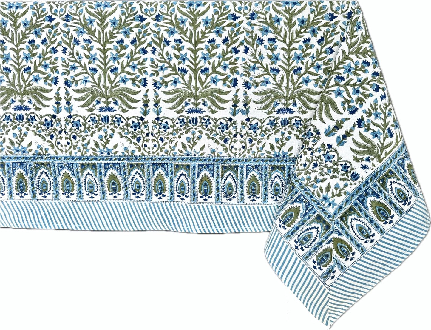 Nargis Blue 100% Cotton Rectangle Tablecloth for Dining Events