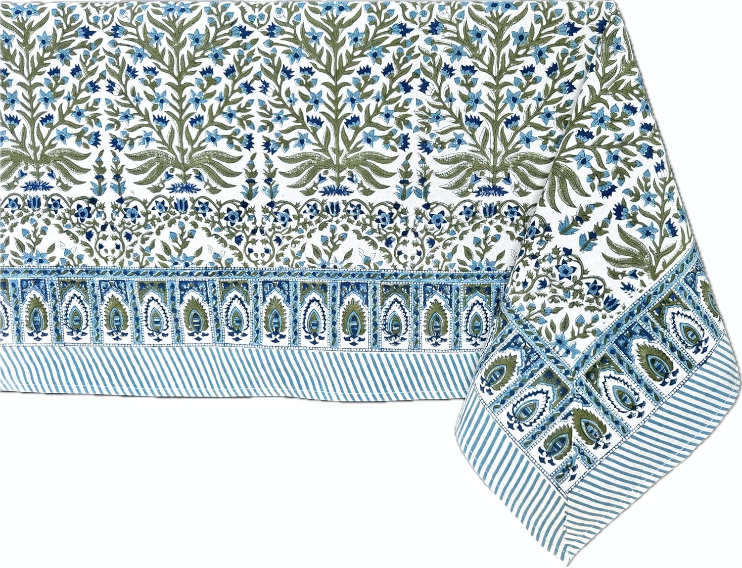 Nargis Blue 100% Cotton Rectangle Tablecloth for Dining Events