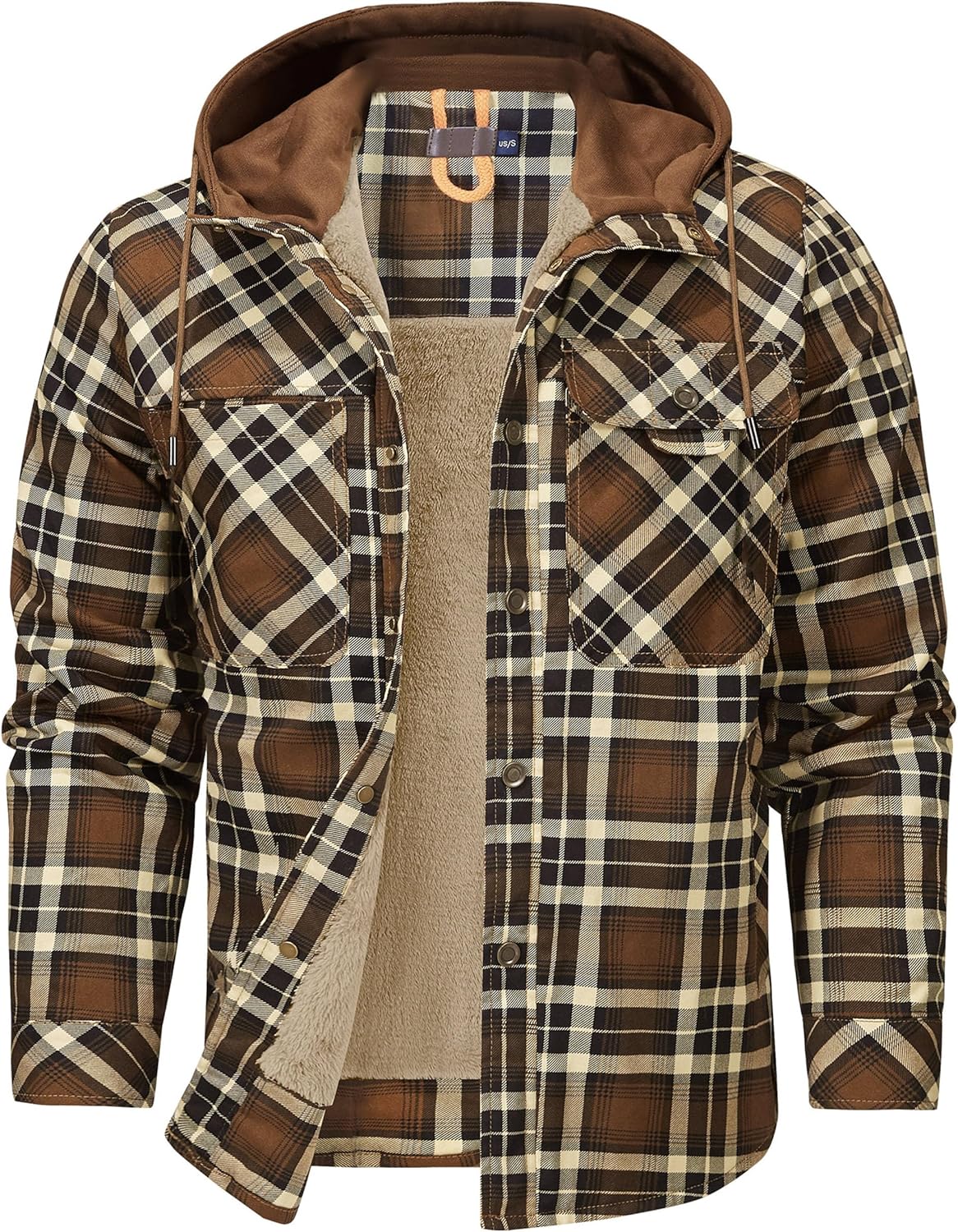 Flygo Men's Sherpa Lined Flannel Shirt Jacket for Winter Warmth