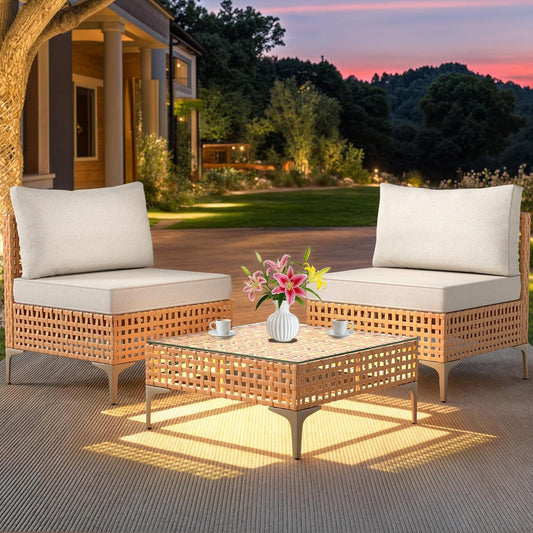 DWVO Patio Furniture Set 3 Pieces Outdoor Sectional Sofa
