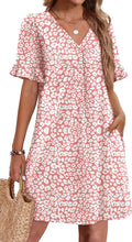 Summer Dress for Women Ruffle Short Sleeve V Neck with Pockets