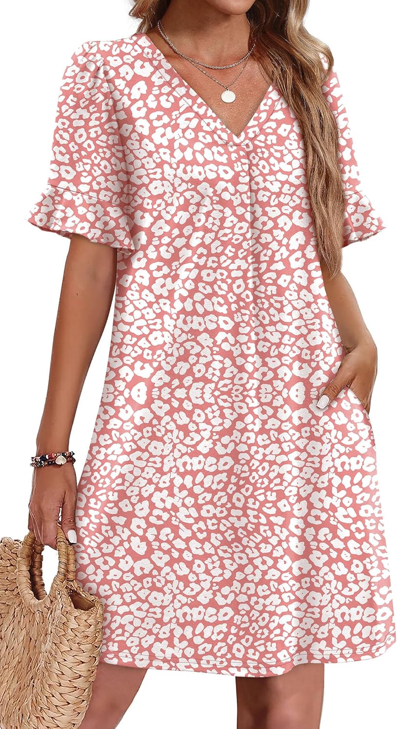 OFEEFAN Summer Dresses for Women with Ruffle Short Sleeves