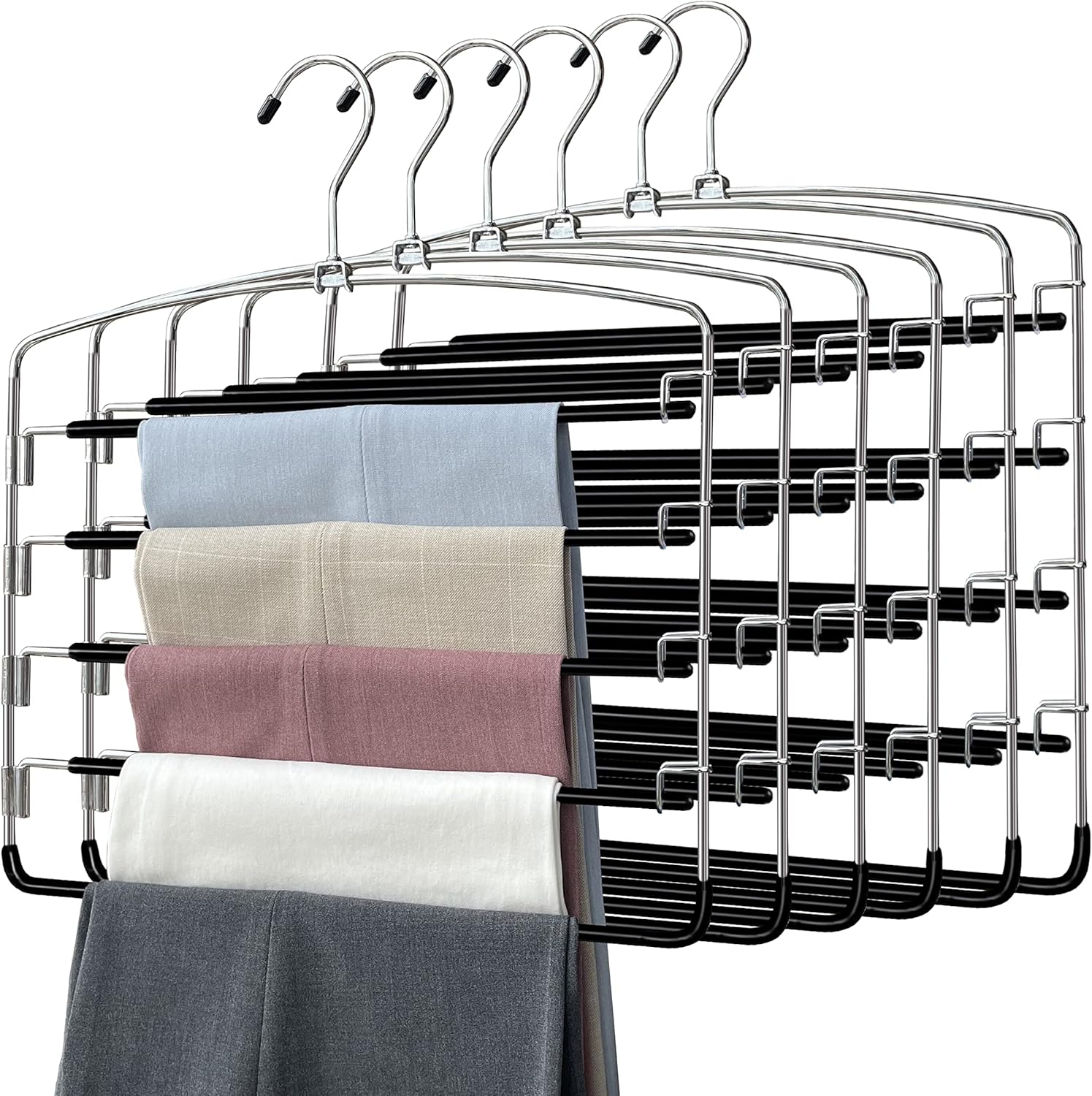 5-Tier Pants Hangers for Efficient Closet Organization and Storage