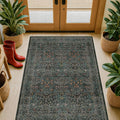Vintage Floral Dark Green 3x5 Area Rug - Machine Washable Entryway Rug