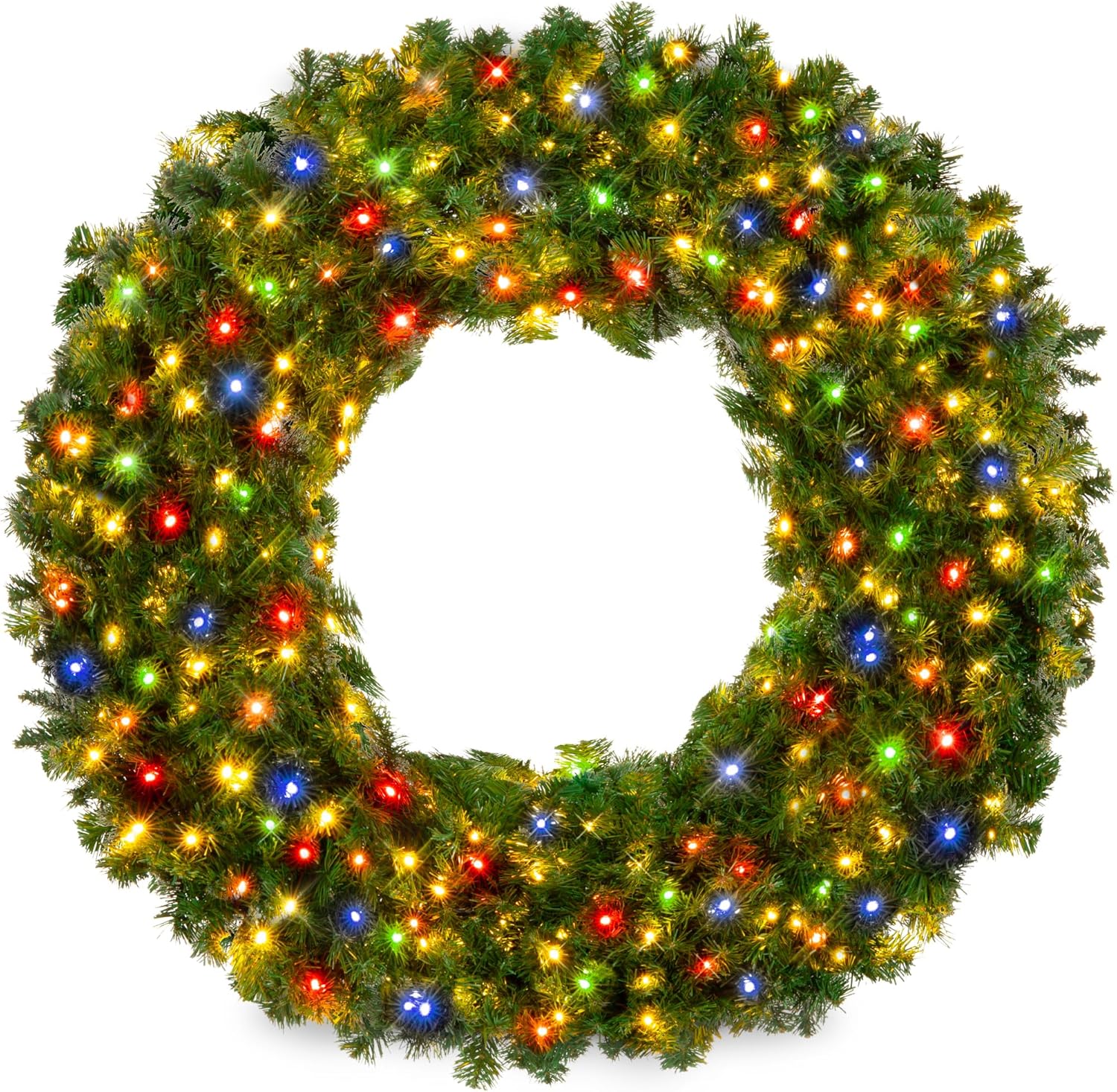 24in Large Artificial Pre-Lit Fir Christmas Wreath for Holidays