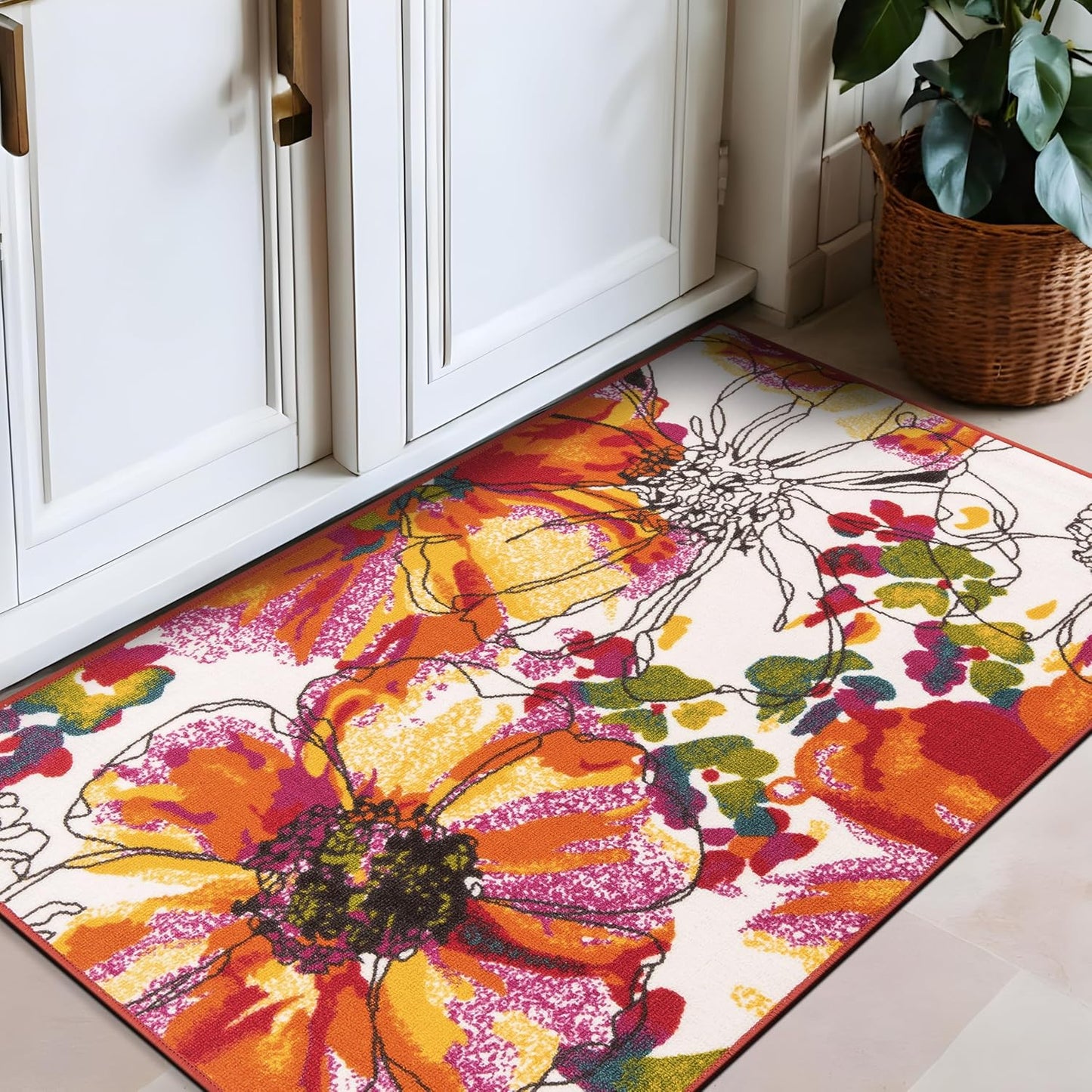Rugshop Modern Bright Flowers Non-Slip Area Rug for Home Decor
