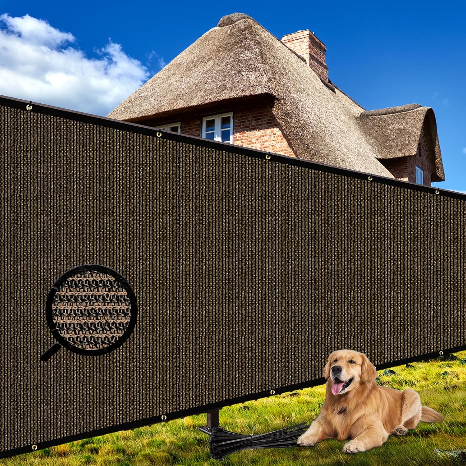 Shade&Beyond 98% Blockage Privacy Screen - Customizable Brown