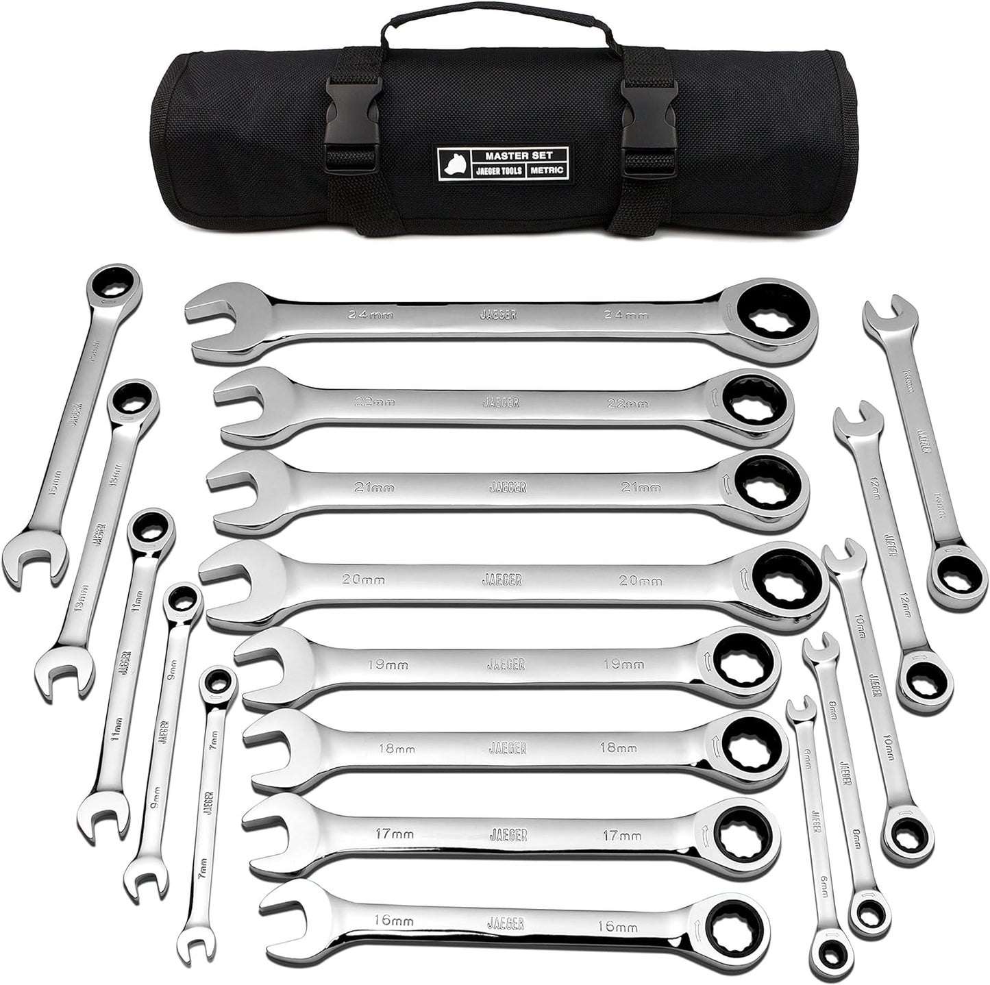 Jaeger 18pc Metric TightSpot 90-Tooth Ratcheting Wrench Set