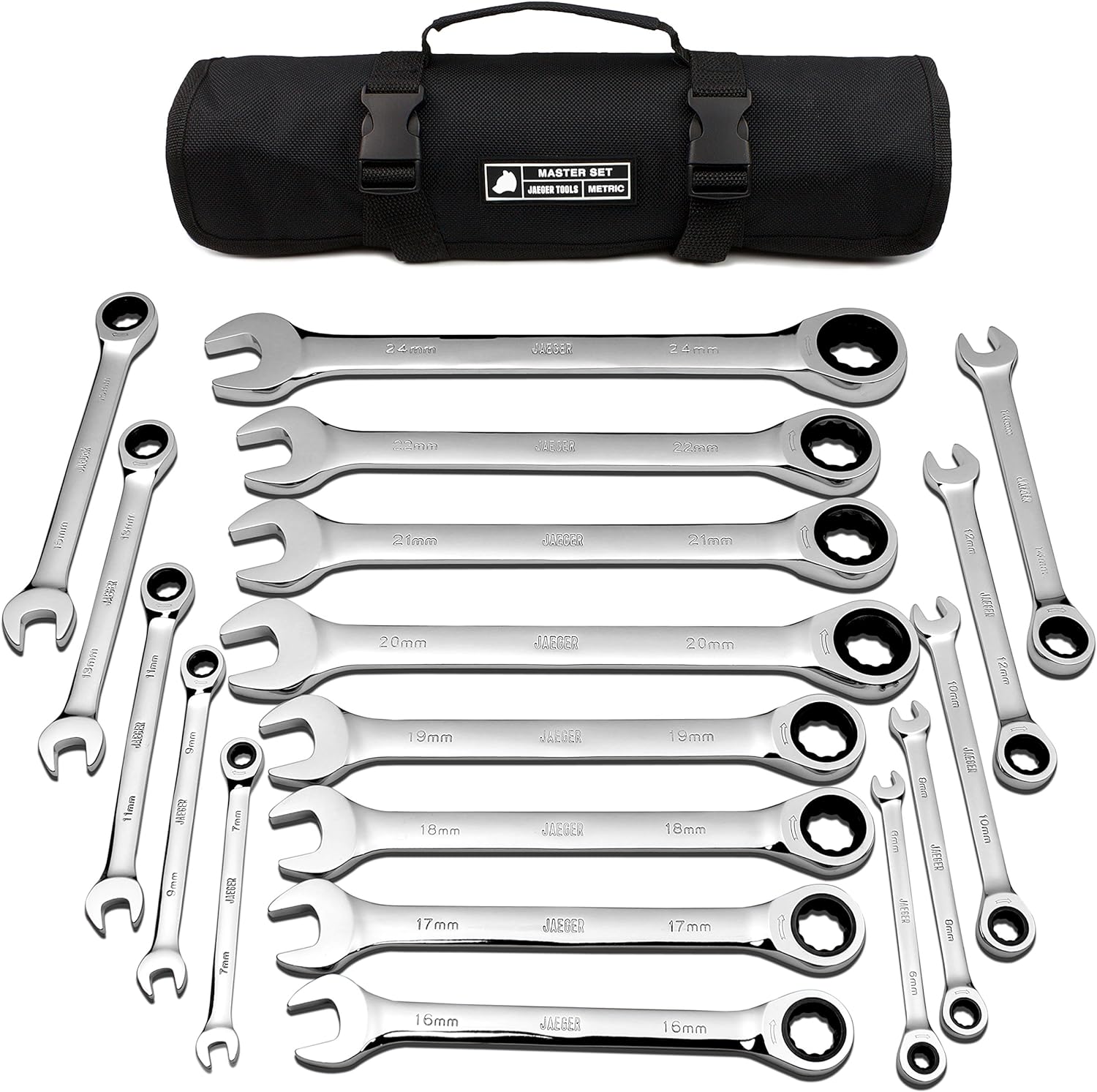 Jaeger 18pc Metric TightSpot 90-Tooth Ratcheting Wrench Set