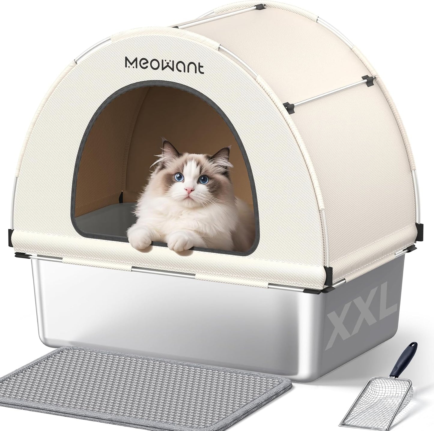 Extra Large Stainless Steel Cat Litter Box with Lid for Comfort