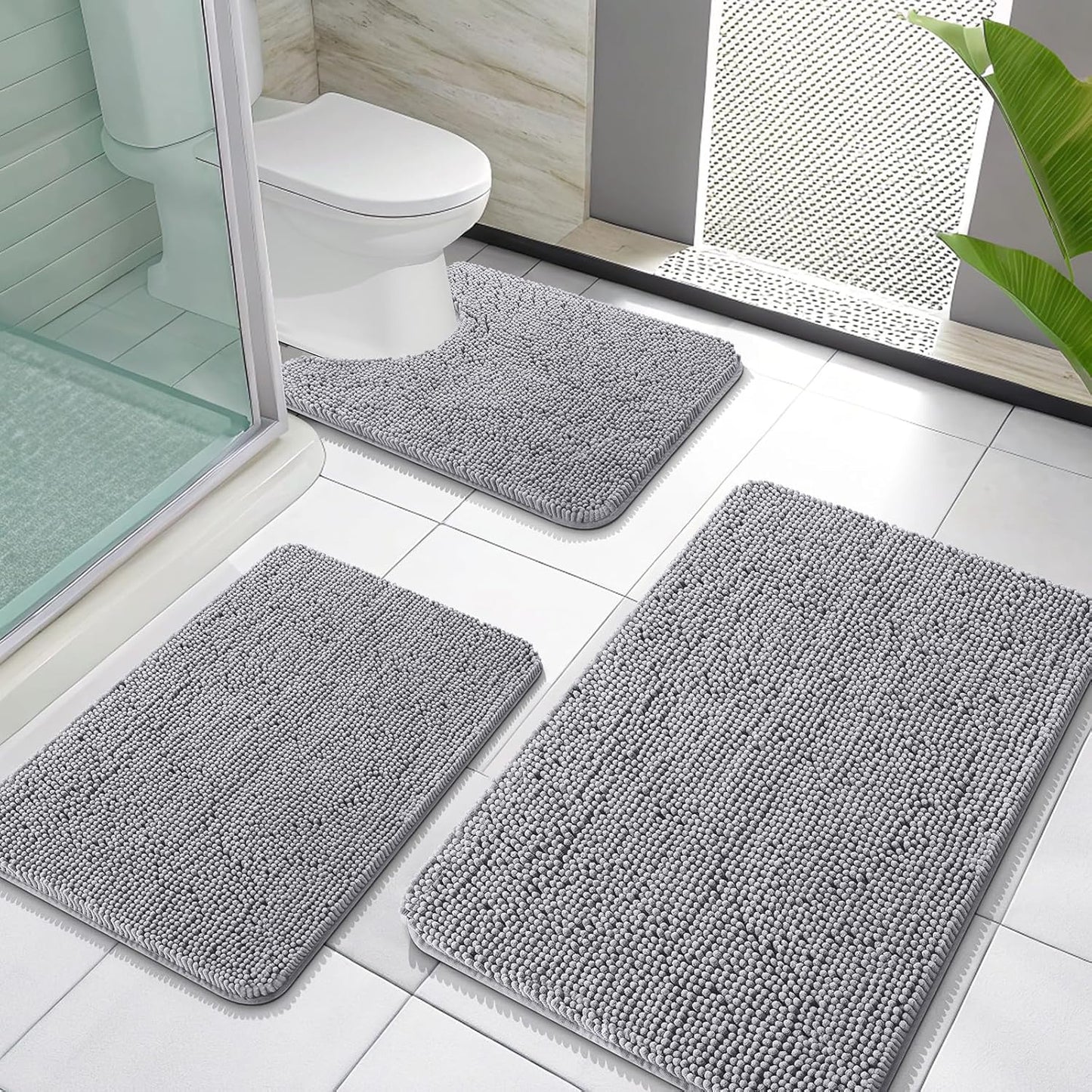 OLANLY Chenille Bath Mat Set for Ultimate Bathroom Comfort