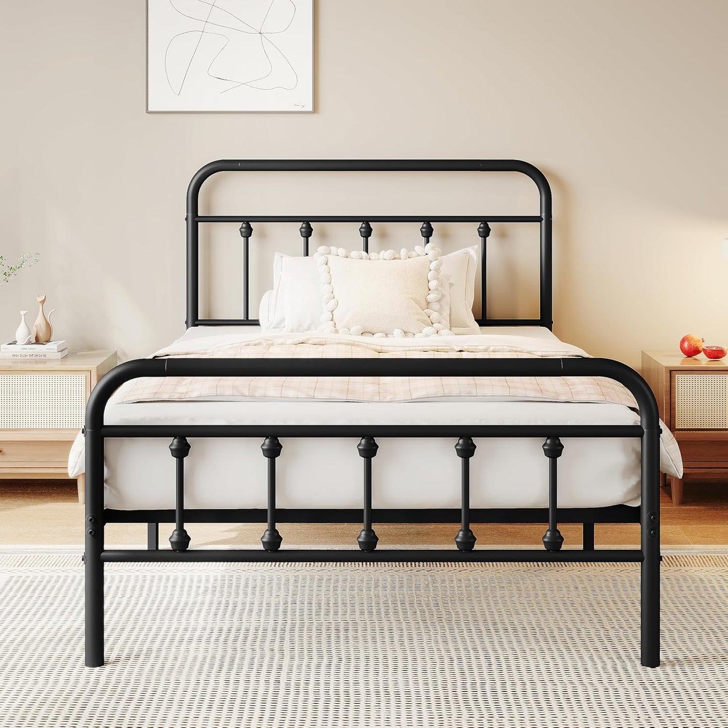 Twin Size Metal Platform Bed Frame with Victorian Style Design