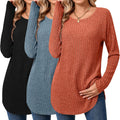 Ficerd 3 Pack Women's Curved Hem Long Sleeve Tunics - Cozy Pack
