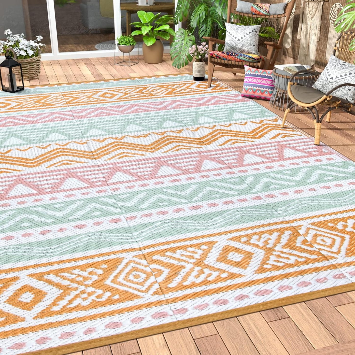 Lahome Outdoor Rug 8x10 Waterproof Reversible Plastic Straw
