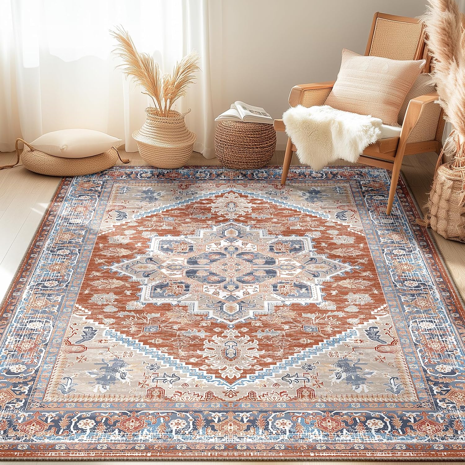 5x7 Area Rugs for Living Room Washable Non Slip Vintage Print