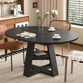Extendable Round Dining Table 43.3in to 59in - Black Space Saving Oval