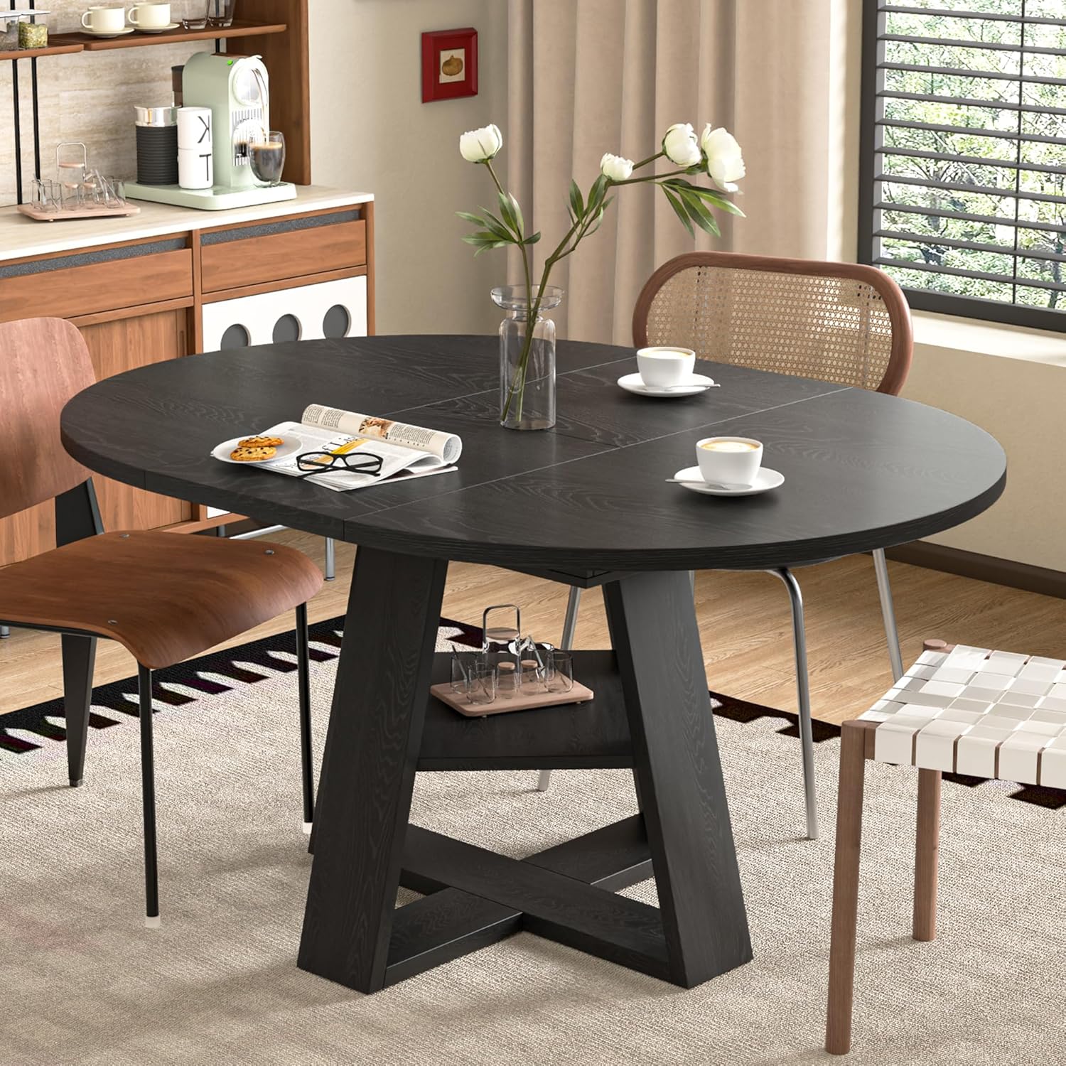 Extendable Round Dining Table for 4-8, Modern Kitchen Design