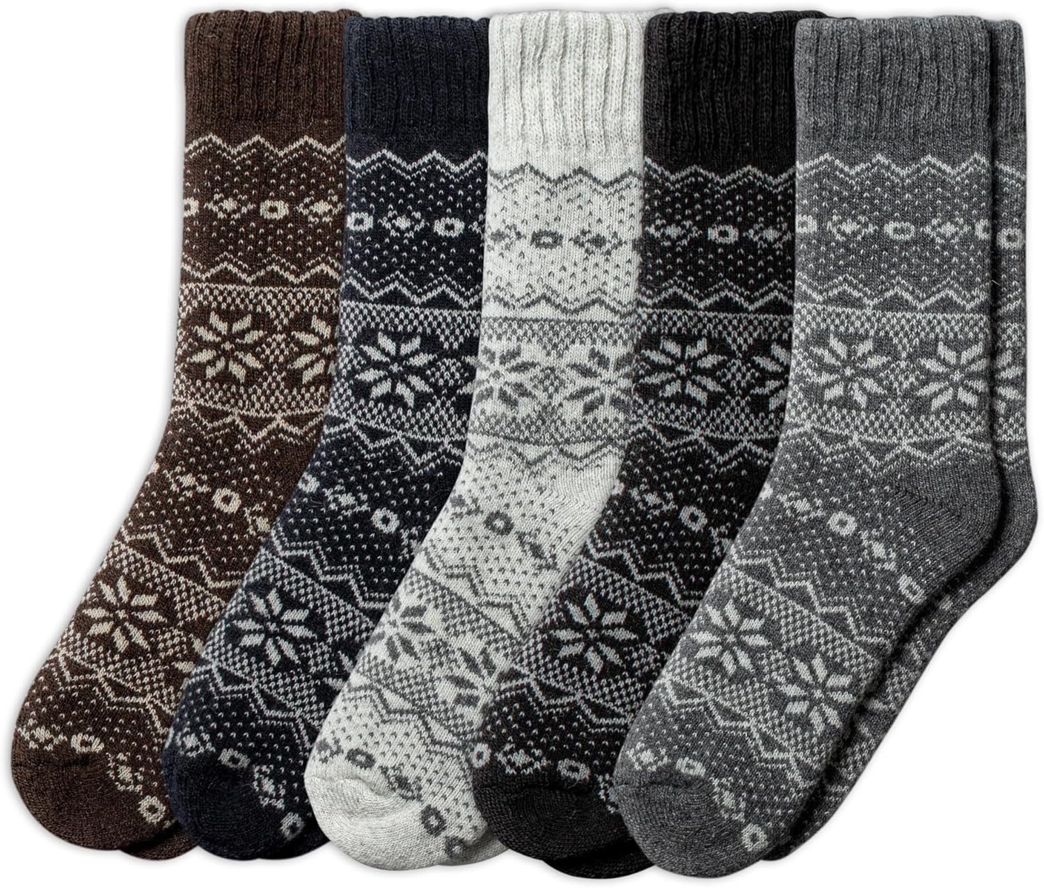 NORDIC Socks 5 Pairs Merino Wool Cozy Winter Socks for All