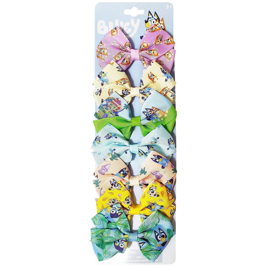 Bluey Kids Hair Bows Set - 7 Pcs Alligator Clips - Fun Prints - Ages 3+