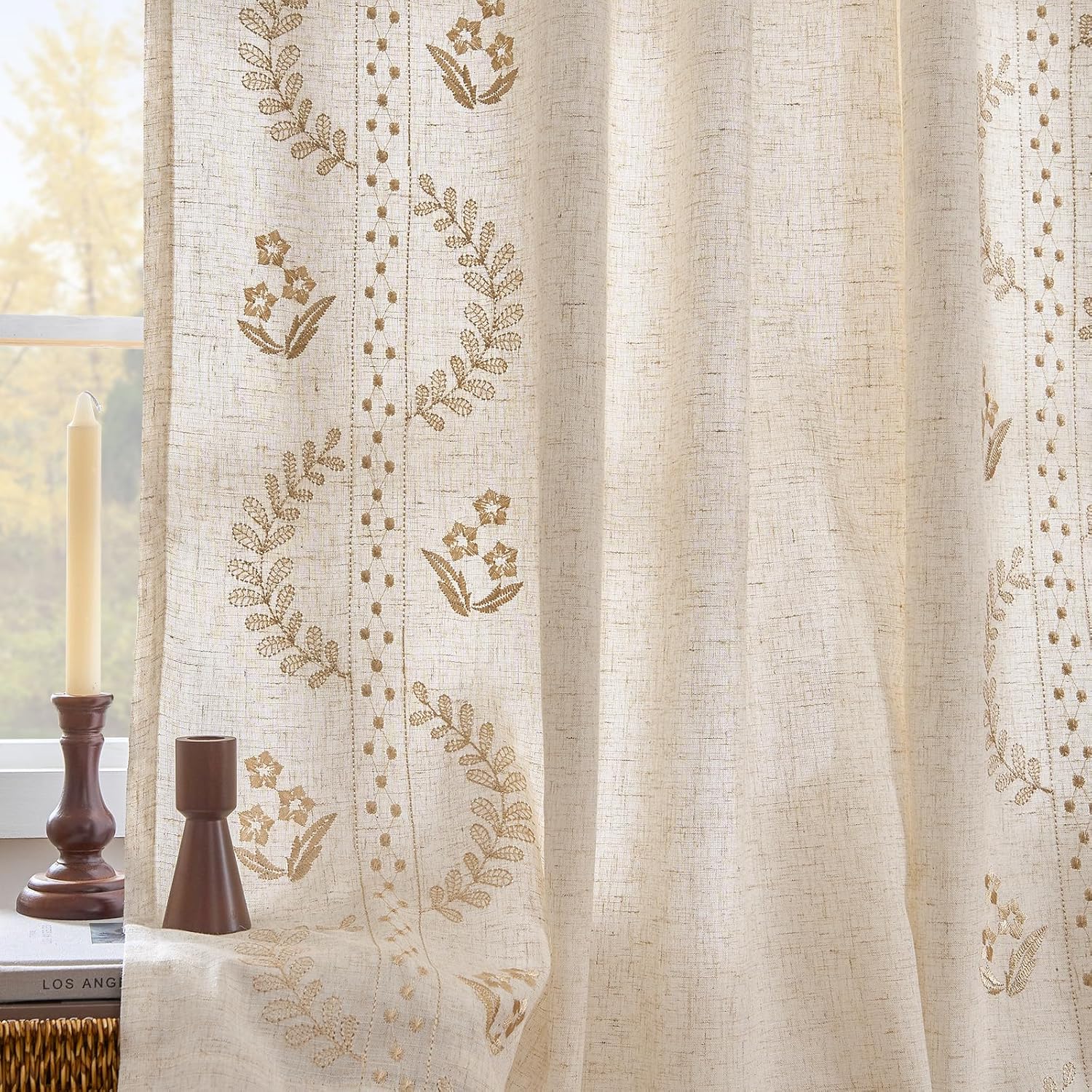 Boho Floral Beige Curtains - 96 Inch Length