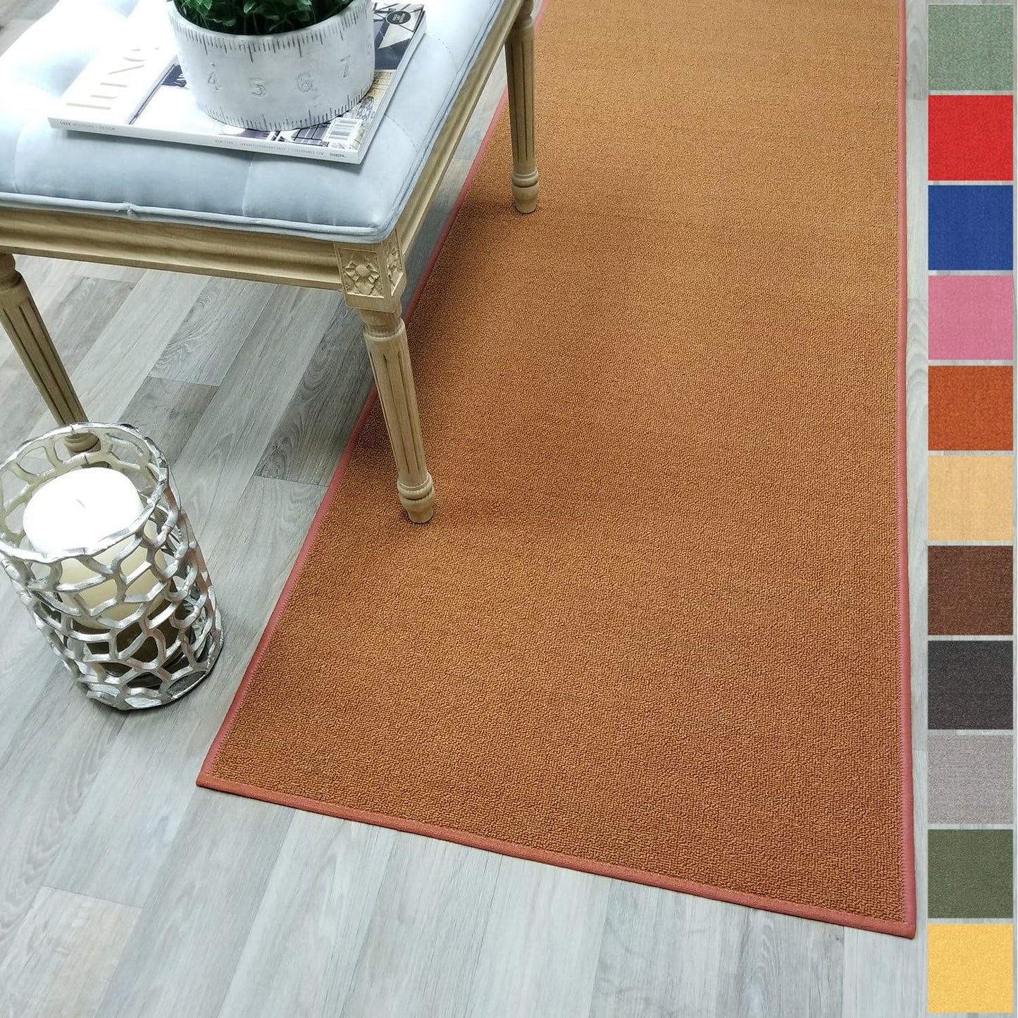 Custom Size Burnt-Orange Non-Slip Hallway Stair Runner Rug