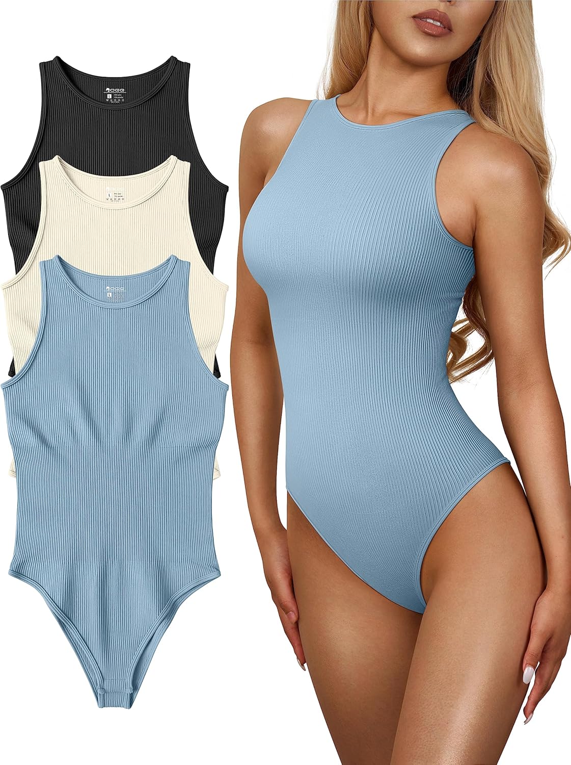 OQQ Women's 3 Piece Bodysuits Sexy Ribbed One Piece Tops