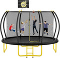 10FT 12FT 14FT Round Trampoline with Basketball Hoop - Stable Outdoor