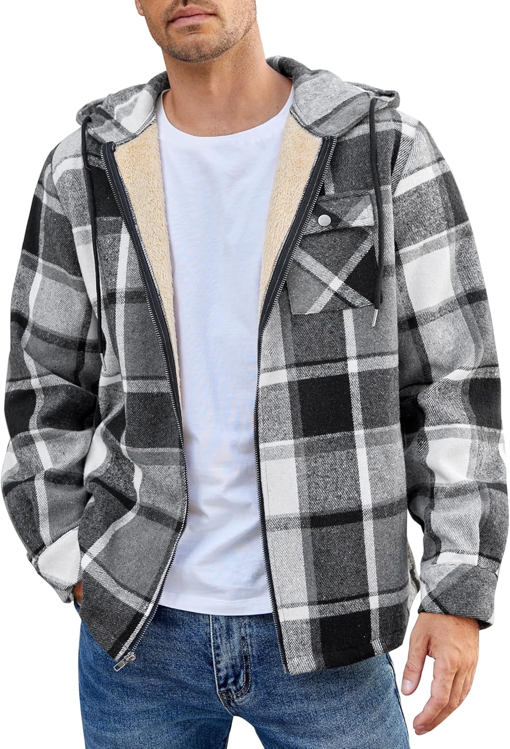COOFANDY Men's Flannel Fleece Jacket for Warmth and Style