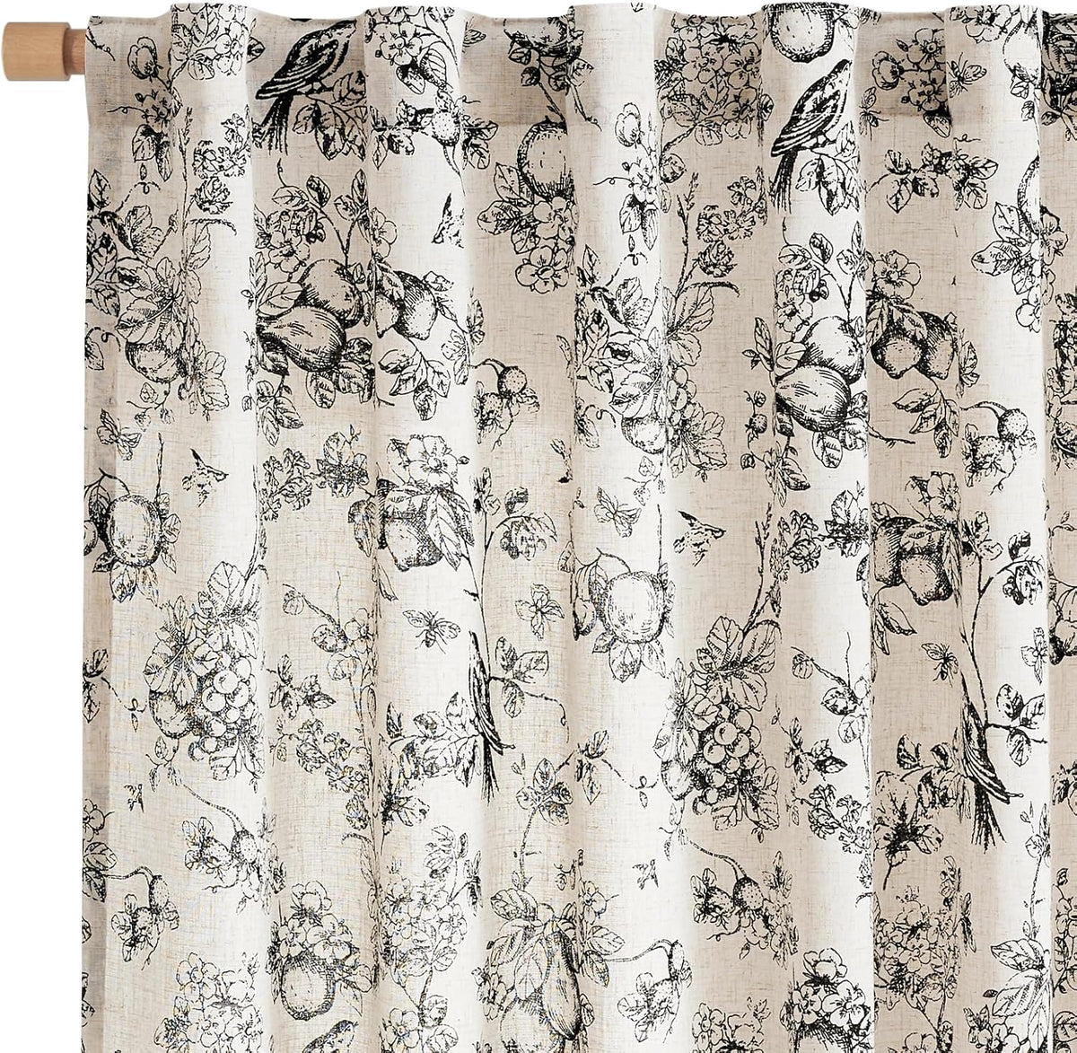 Vangao Linen Blend Floral Curtains for Living Room 96 in Long