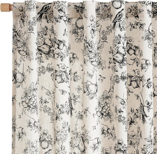 Vangao Linen Blend Floral Curtains for Living Room 96 in Long