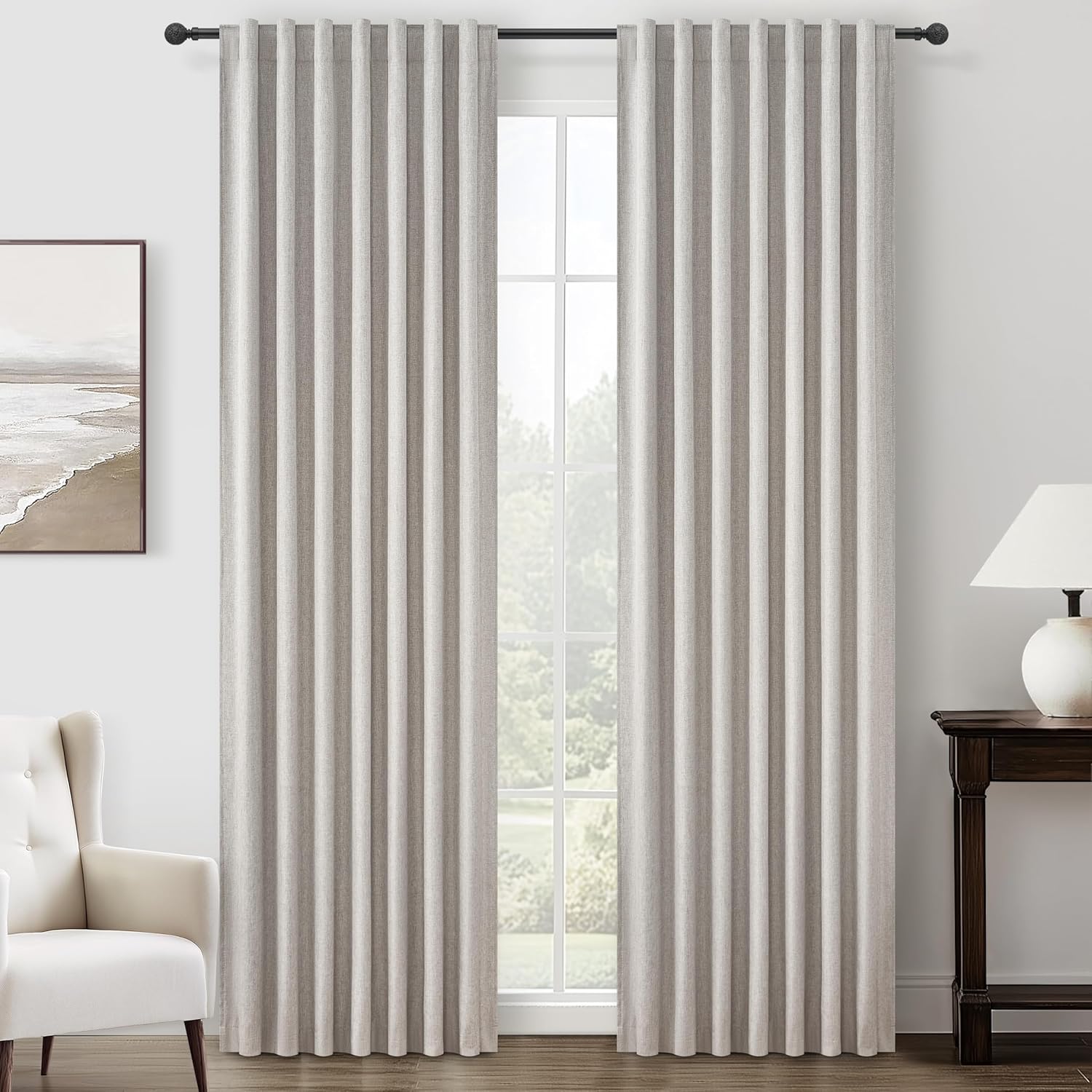 Pleat Linen Blend Room Darkening Curtains for Living Room