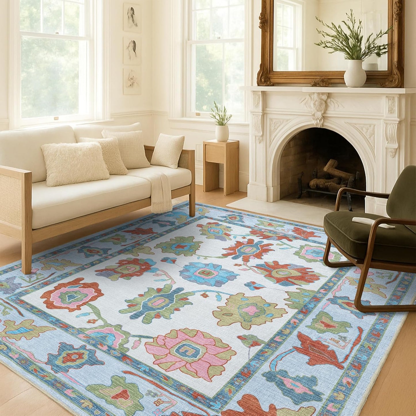 Colorful Oushak Rug for Living Room, Dining, Bedroom, 7ft 5inx9ft8